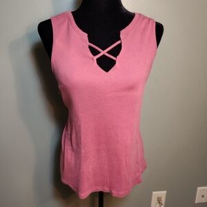 😀Arizona Pink Sleeveless Rib Knit Top